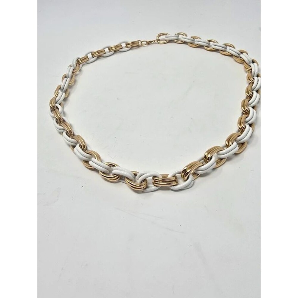 Vintage White Gold Oval Link Chain Necklace Retro Oval Link Chain Necklace